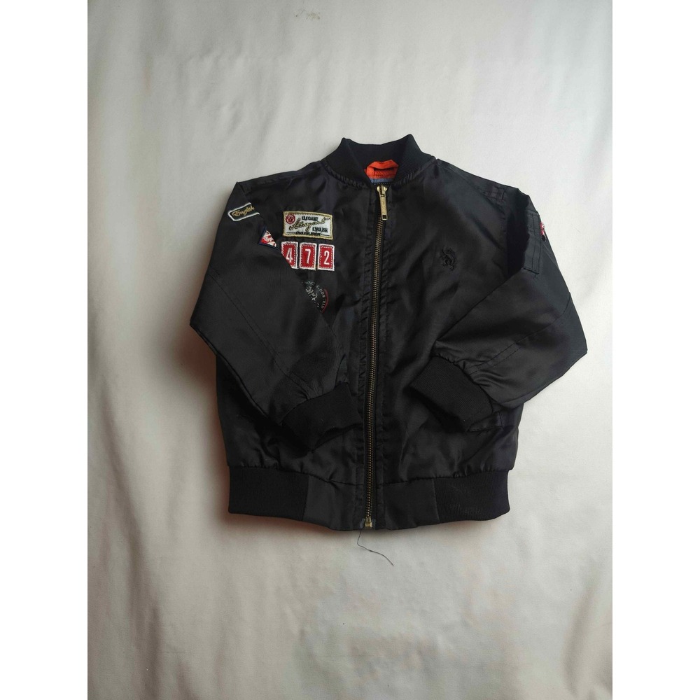 English Laundry Boys Black Bomber Jacket Orange Lining Patches 4T
